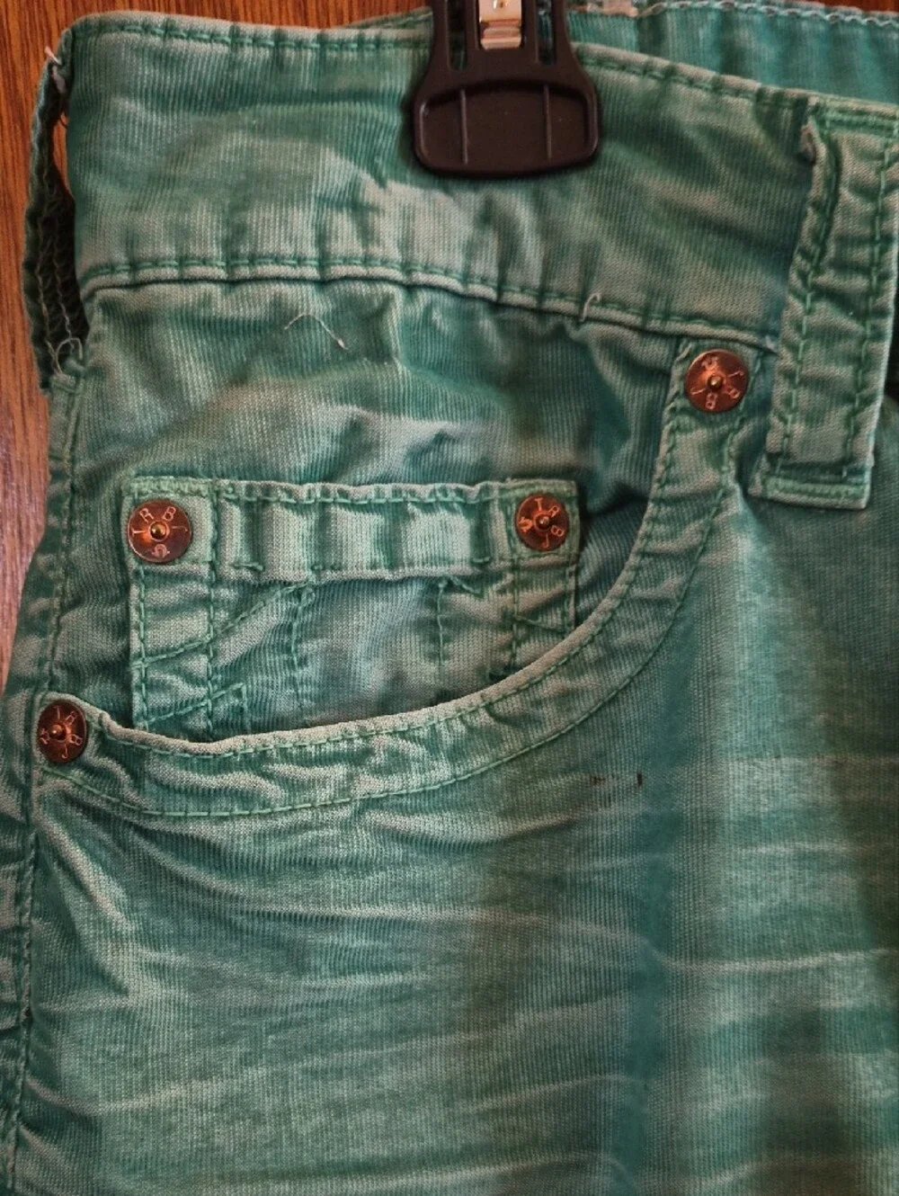 True Religion Green Pants with Metal Logo Button Size 34